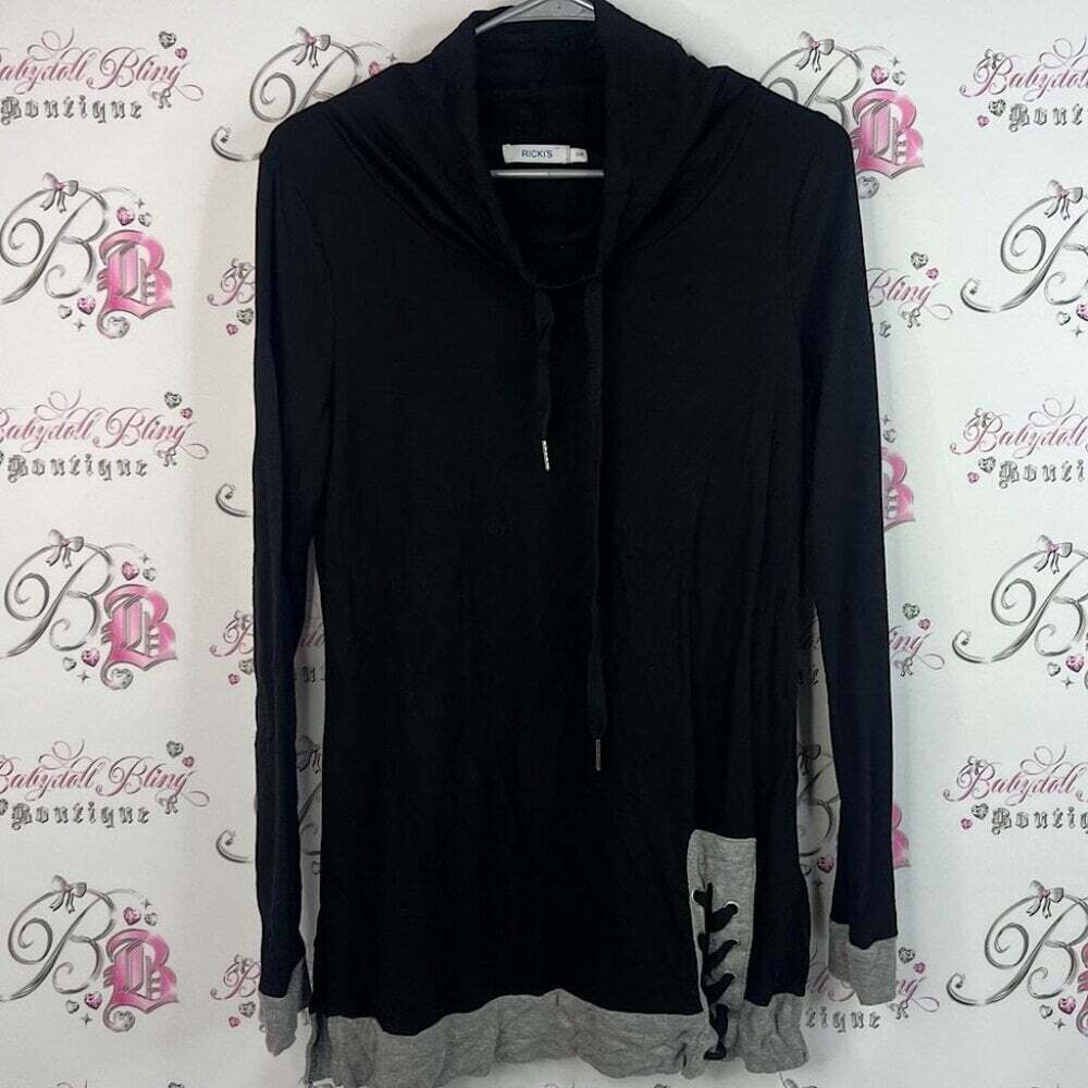 Ricki's turtleneck sweater lace corset detail Black and Gray Hooded Sweatshirt